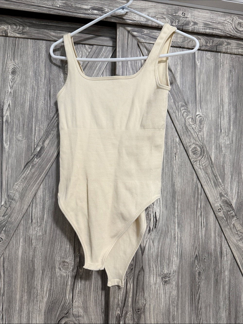 Cream Ribbed Square-Neck Women's Bodysuit